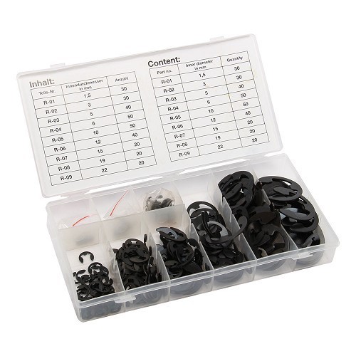     
                
                
    Assortiment de 300 circlips en forme "E" - UO99893
