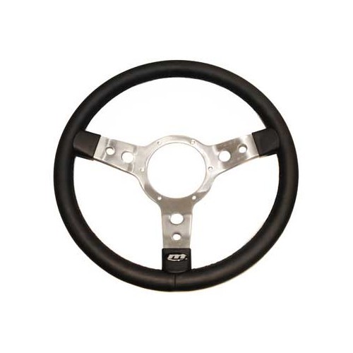  Mountney black leather & polished aluminium steering wheel, 35 cm diameter - VB00201 