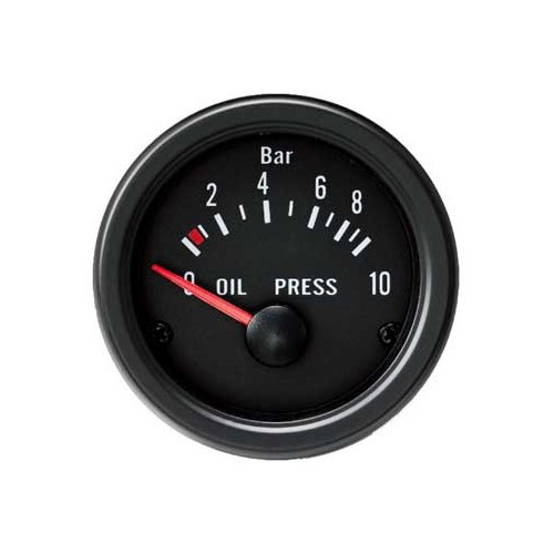     
                
                
    Manomètre de pression d'huile Youngtimer Design cadran rond noir à aiguille avec sonde 0 à 10 Bar - VB09500
