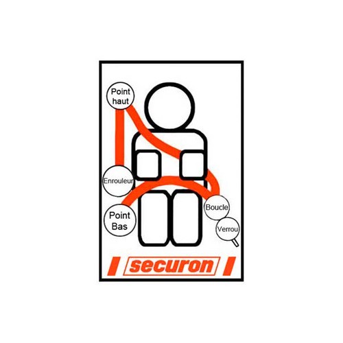  Ceinture de sécurité universelle SECURON pour l'avant, modèle 4 points de fixation et enrouleur - Noir - VB38090-1 
