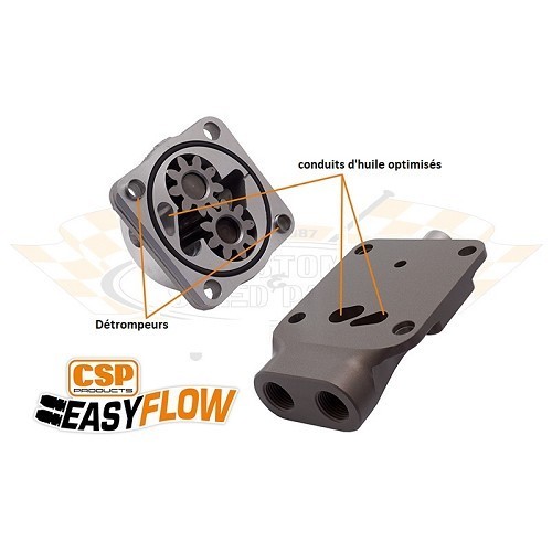  Pompe à huile gros débit CSP "EasyFlow 26mm" entrée / sortie avec soupape de surpression pour moteur T1 ->71 avec AAC 3 Rivets - VC50213-2 