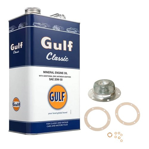     
                
                
    Kit cambio aceite 5L GULF + filtro + kit juntas para motor VOLKSWAGEN Tipo 1 Beetle Combi - VC52517

