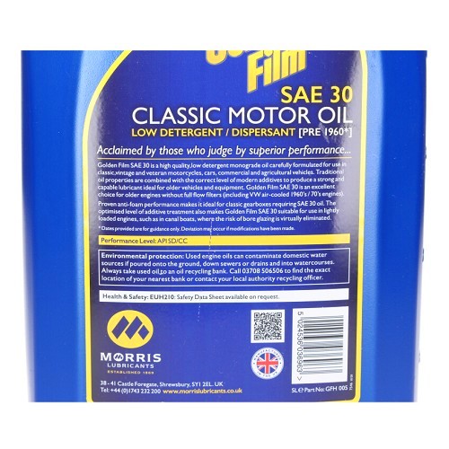  Aceite motor MORRIS Golden Film SAE 30 - mineral - 5 Litros - VC59000-1 
