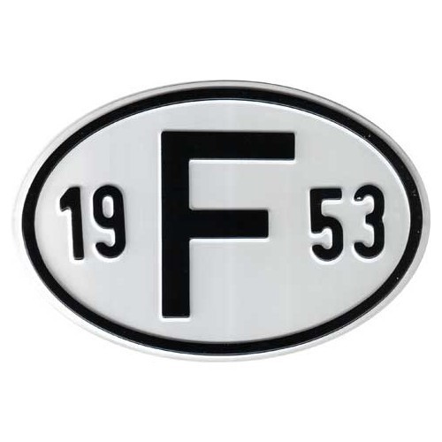  "F" metal country plate with year 1953 - VF1953 