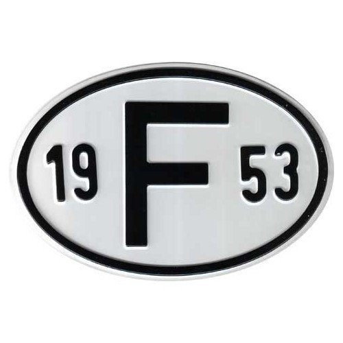     
                
                
    Plaque pays "F" en métal avec année 1953 - VF1953
