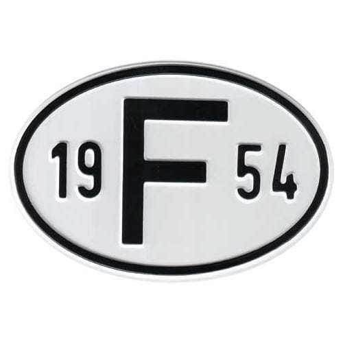  "F" metal country plate with year 1954 - VF1954 