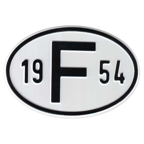     
                
                
    Plaque pays "F" en métal avec année 1954 - VF1954
