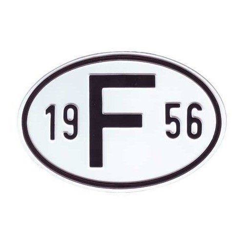  "F" metal country plate with year 1956 - VF1956 