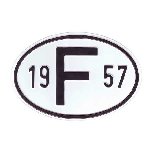  "F" metal country plate with year 1957 - VF1957 
