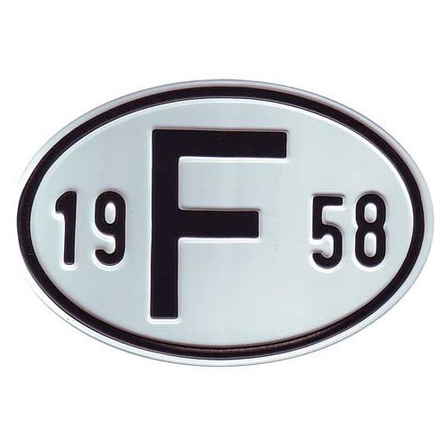     
                
                
    Plaque pays "F" en métal avec année 1958 - VF1958
