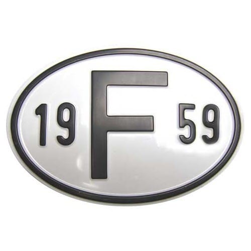  "F" metal country plate with year 1959 - VF1959 