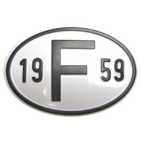     
                
                
    Plaque pays "F" en métal avec année 1959 - VF1959
