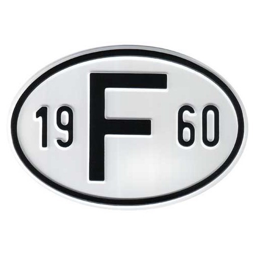  "F" metal country plate with year 1960 - VF1960 