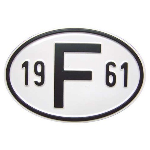  "F" metal country plate with year 1961 - VF1961 