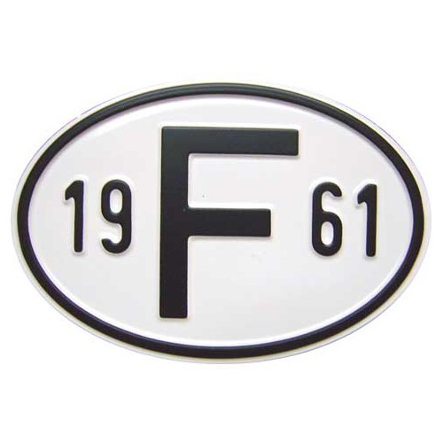     
                
                
    Plaque pays "F" en métal avec année 1961 - VF1961
