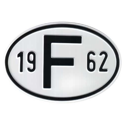  "F" metal country plate with year 1962 - VF1962 