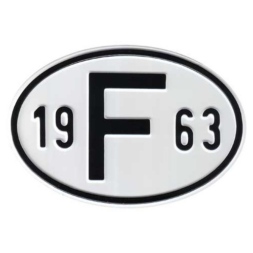  "F" metal country plate with year 1963 - VF1963 