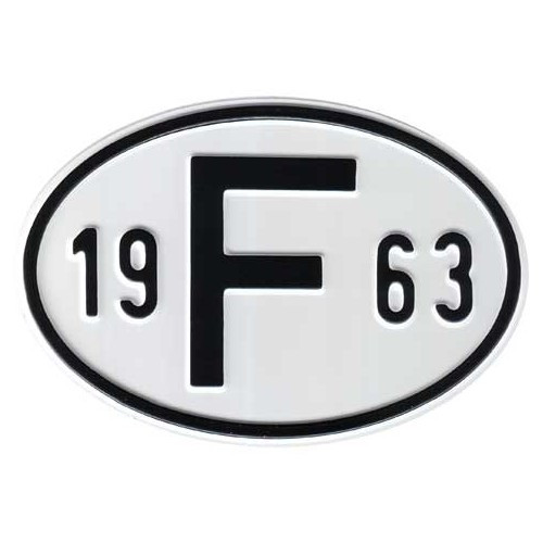     
                
                
    Plaque pays "F" en métal avec année 1963 - VF1963
