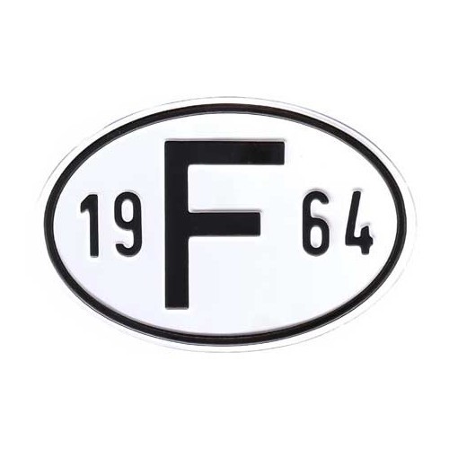  "F" metal country plate with year 1964 - VF1964 