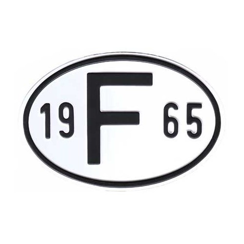  "F" metal country plate with year 1965 - VF1965 