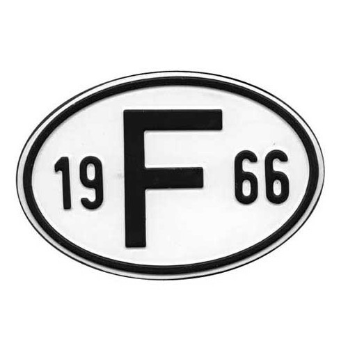  "F" metal country plate with year 1966 - VF1966 