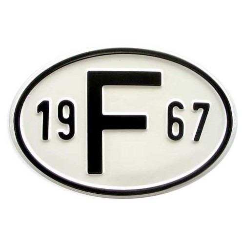  "F" metal country plate with year 1967 - VF1967 
