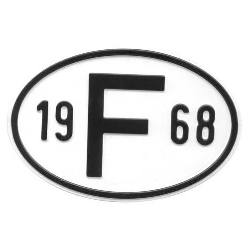  "F" metal country plate with year 1968 - VF1968 