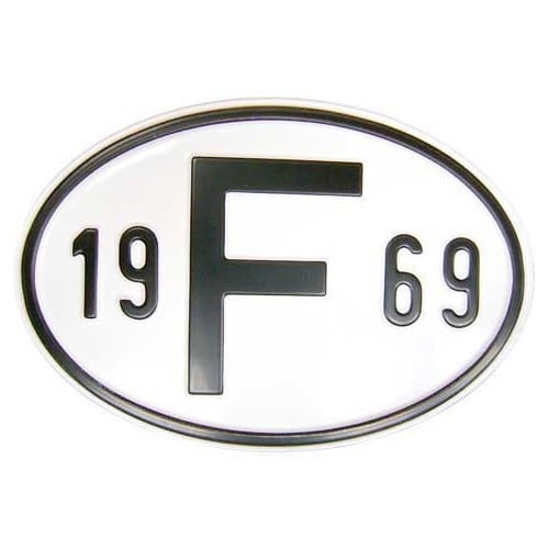  Landplaat "F" van metaal met jaar 1969 - VF1969 