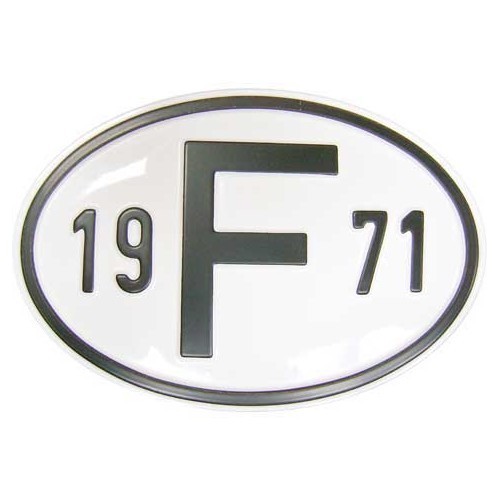     
                
                
    Plaque pays "F" en métal avec année 1971 - VF1971
