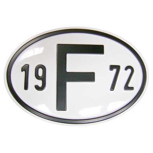  "F" metal country plate with year 1972 - VF1972 