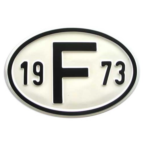  "F" metal country plate with year 1973 - VF1973 