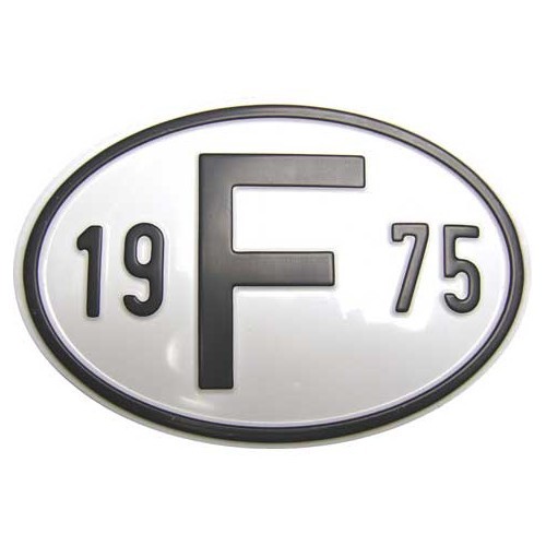  "F" metal country plate with year 1975 - VF1975 