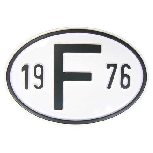  "F" metal country plate with year 1976 - VF1976 