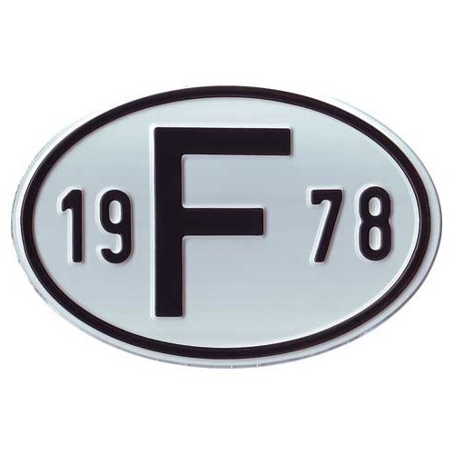  "F" metal country plate with year 1978 - VF1978 