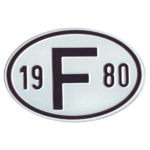  "F" metal country plate with year 1980 - VF1980 