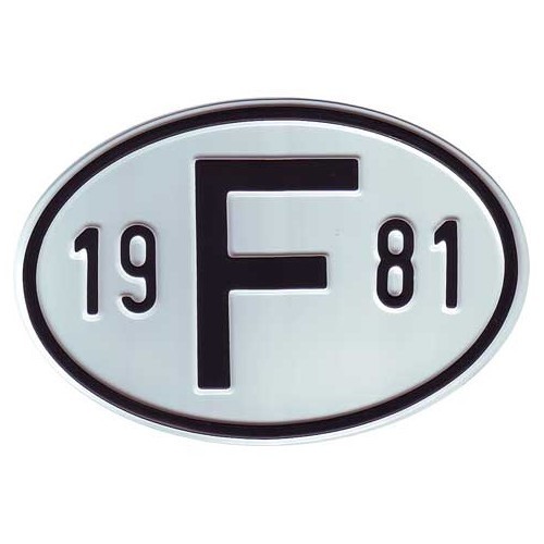  "F" metal country plate with year 1981 - VF1981 
