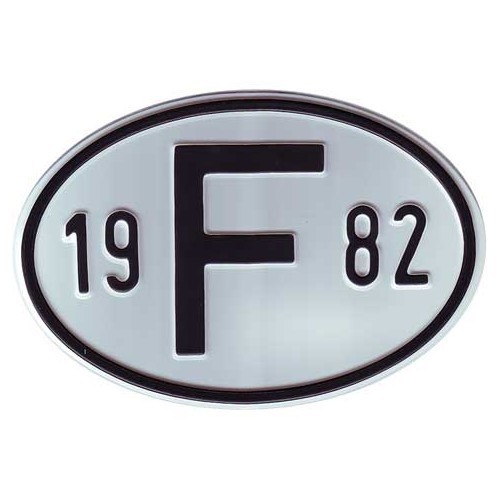  "F" metal country plate with year 1982 - VF1982 