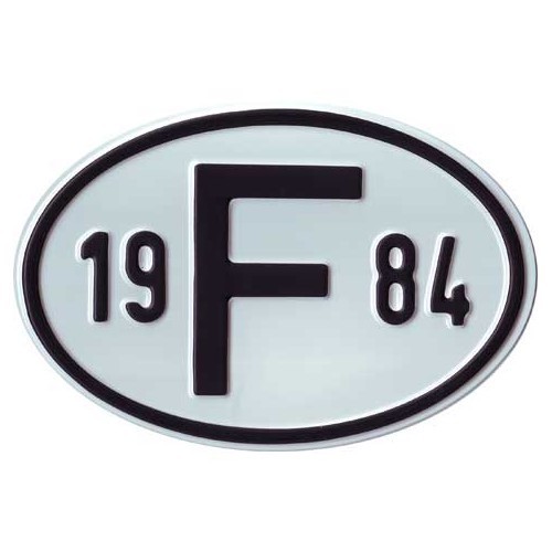  "F" metal country plate with year 1984 - VF1984 