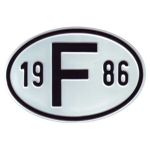  Landplaat "F" van metaal met jaar 1986 - VF1986 