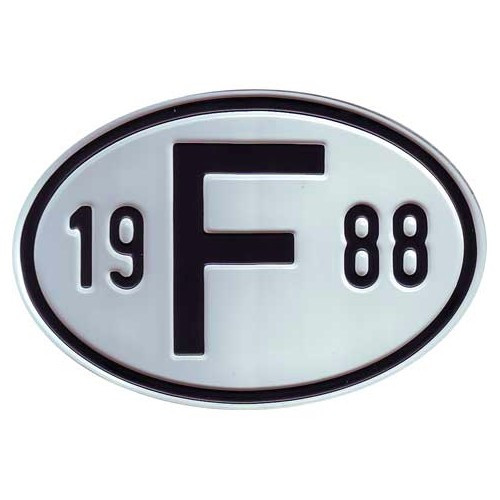     
                
                
    Plaque pays "F" en métal avec année 1988 - VF1988
