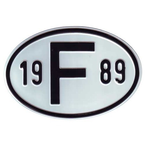  "F" metal country plate with year 1989 - VF1989 
