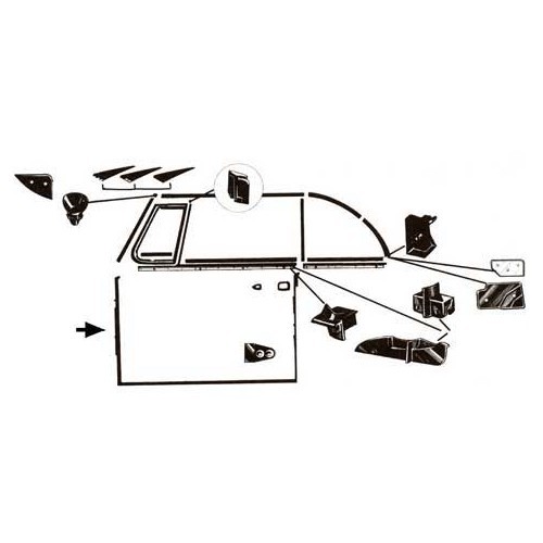  Selo da porta esquerda para Volkswagen Carocha Conversível 65 -&gt;79 - VK111021-1 