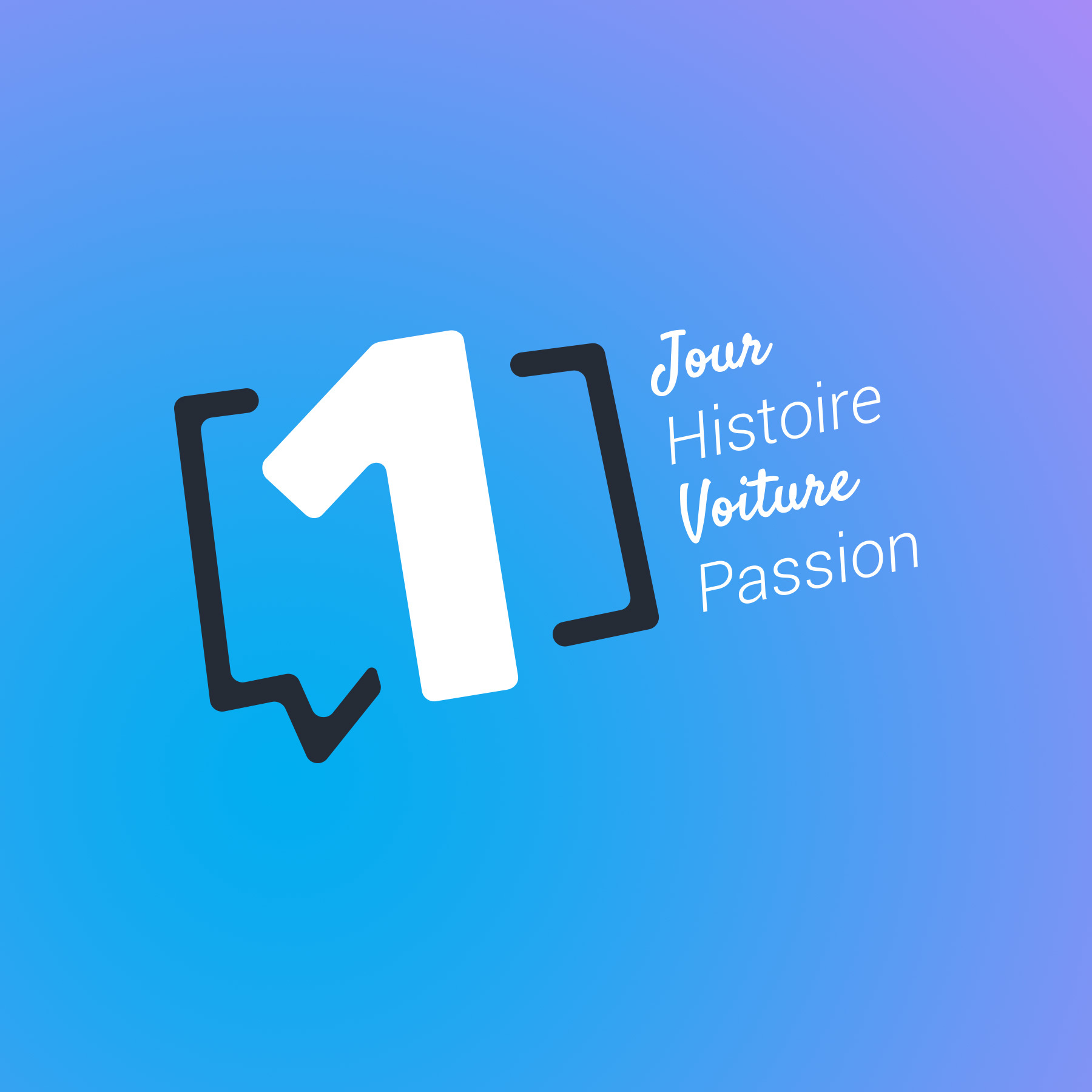 Logo de la série « 1 Jour 1 Histoire 1 Voiture 1 Passion » sur fond bleu dégradé