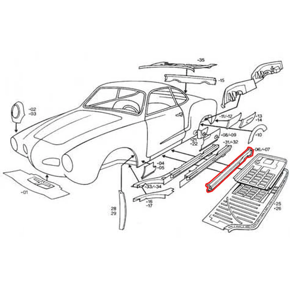 Bas de caisse central gauche pour Volkswagen Karmann Ghia type 14
