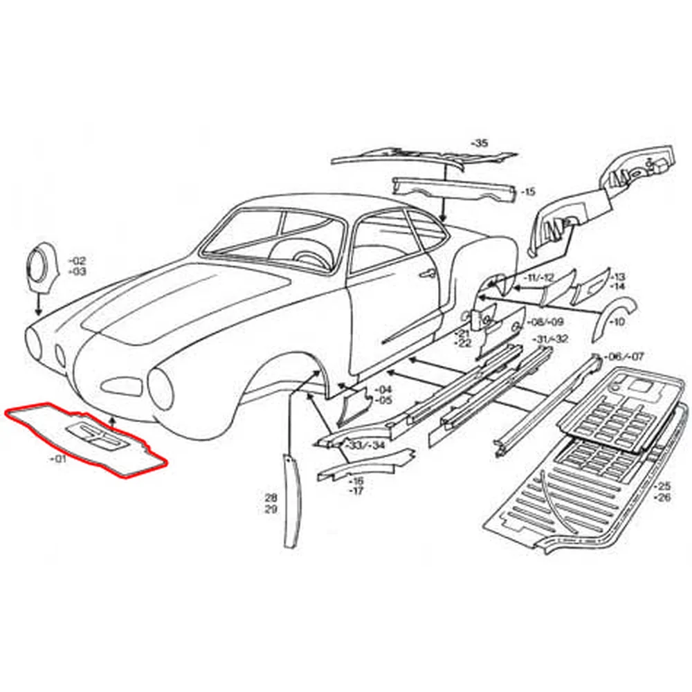 Front underside panel for Volkswagen Karmann Ghia type 14