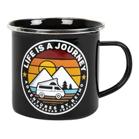 Taza esmaltada negra LA VIDA ES UN VIAJE 350 ml