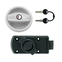 Serrure extérieure blanche avec serrure intérieure noire à bouton pour porte de caravane avec ouverture à droite + barillet & clés