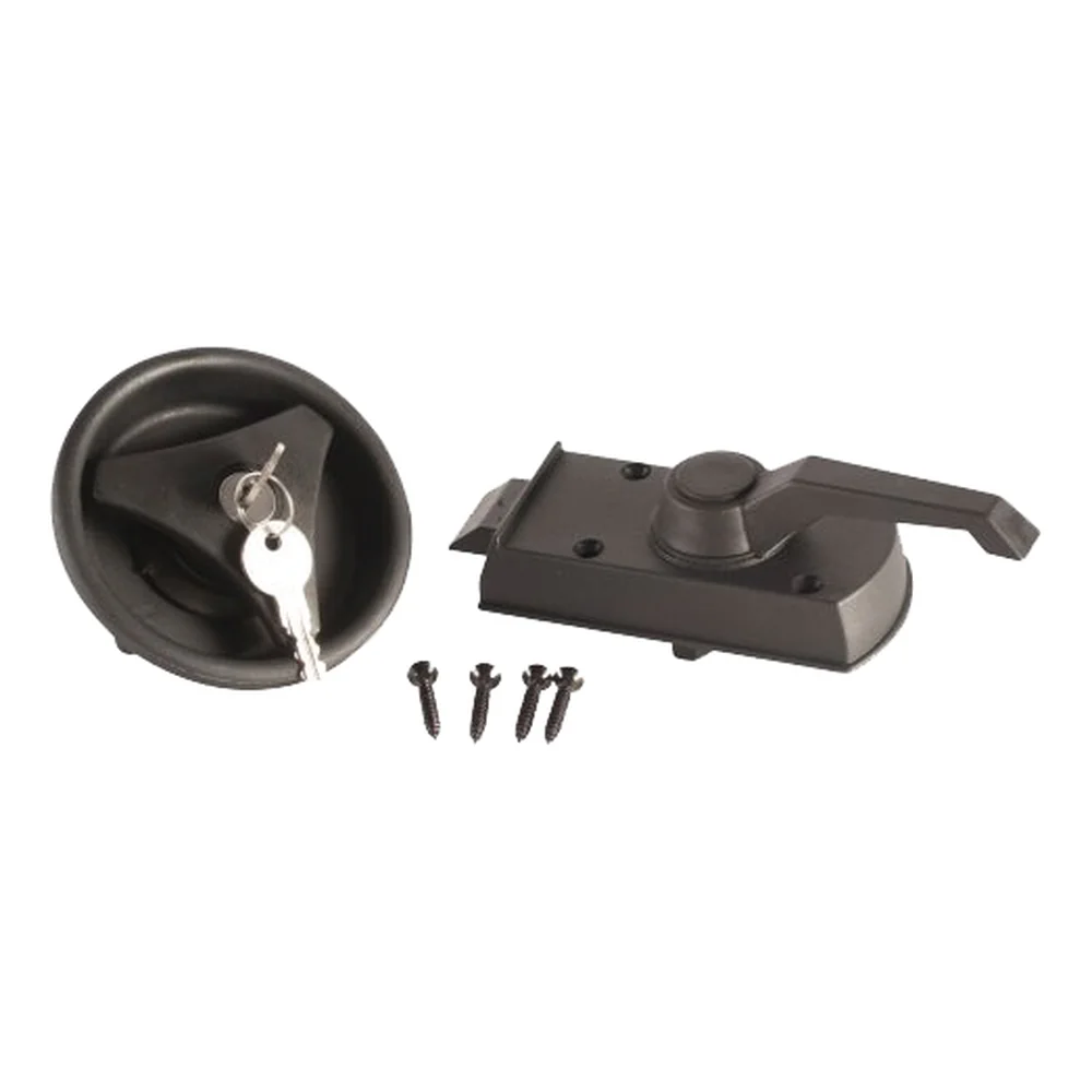 Black round lock with handle for caravan door with right opening + cylinder & FAP keys