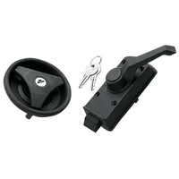 Black round lock with handle for caravan door with right opening + cylinder & FAP keys