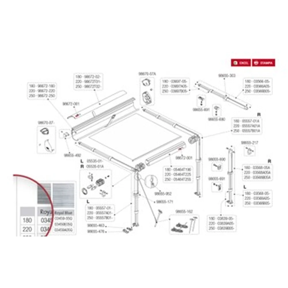 Partie terminale de tendeur pour store F35 Pro 250 cm Fiamma - Réf : 03697-B05